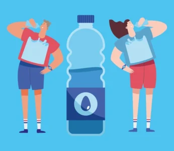 illustrazione di persone sane che bevono molta acqua