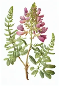 illustrazione pianta e fiore di astragalo, rimedio naturale contro stress e nervosismo
